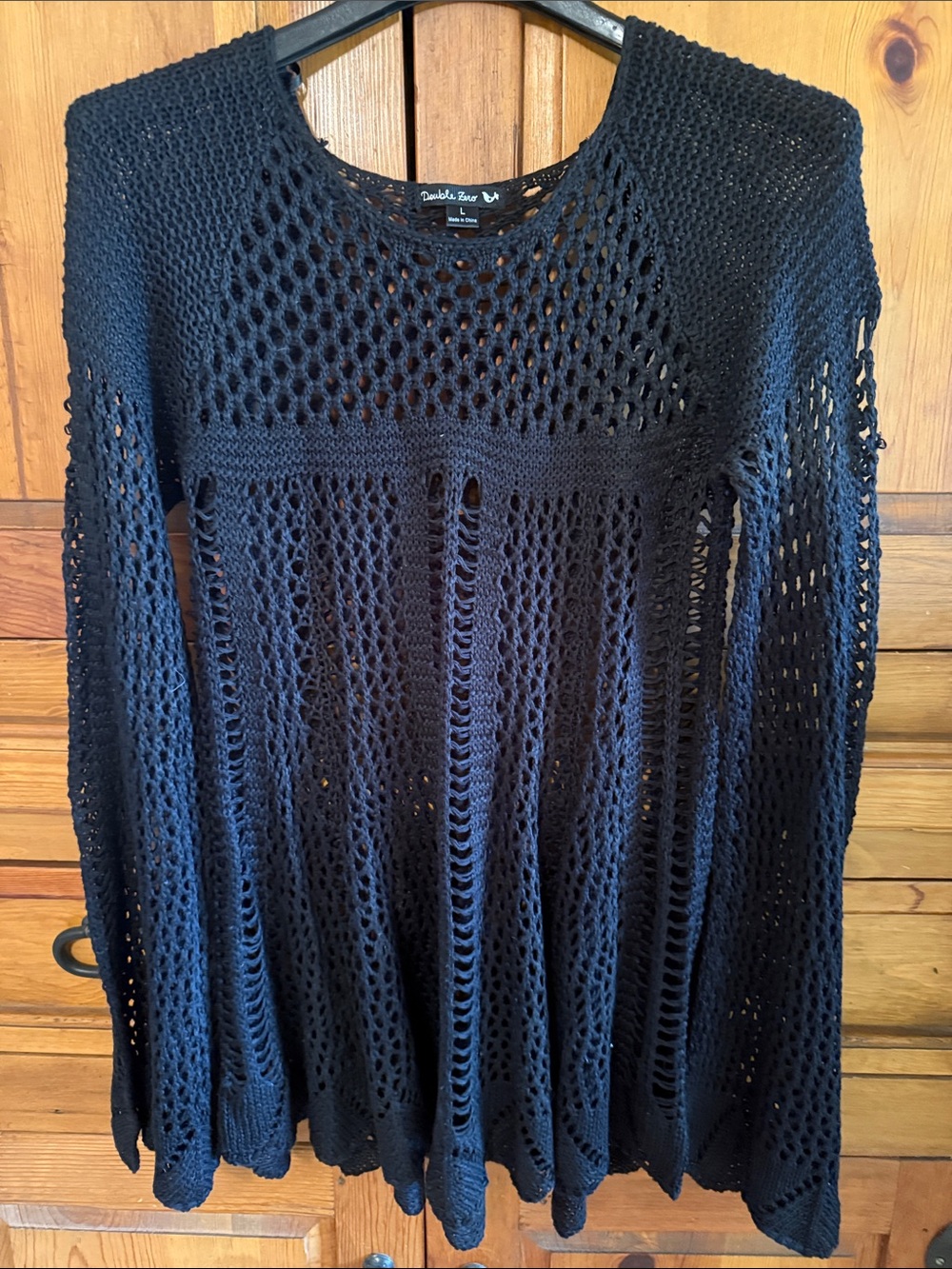 Double Zero Black Open-Knit Scoop Neck Sweater